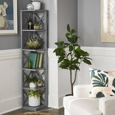 Gray 5-Shelf Corner Bookcase Z99017