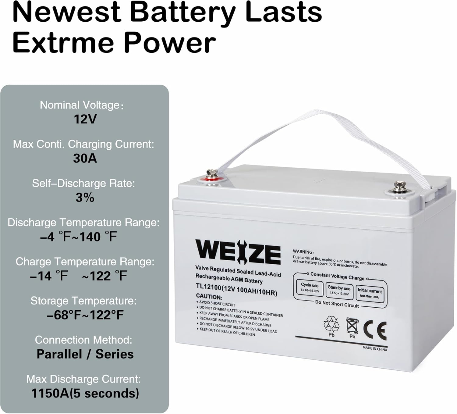 12 Volt 100Ah AGM Deep Cycle Battery H914467