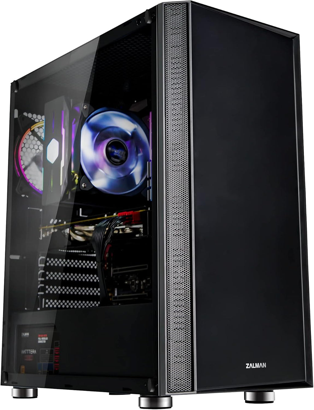 White ATX Mid Tower Gaming PC Case, Mesh Front Panel, Tempered Glass, 120mm RGB LED Fan, Pack of 2 V145032
