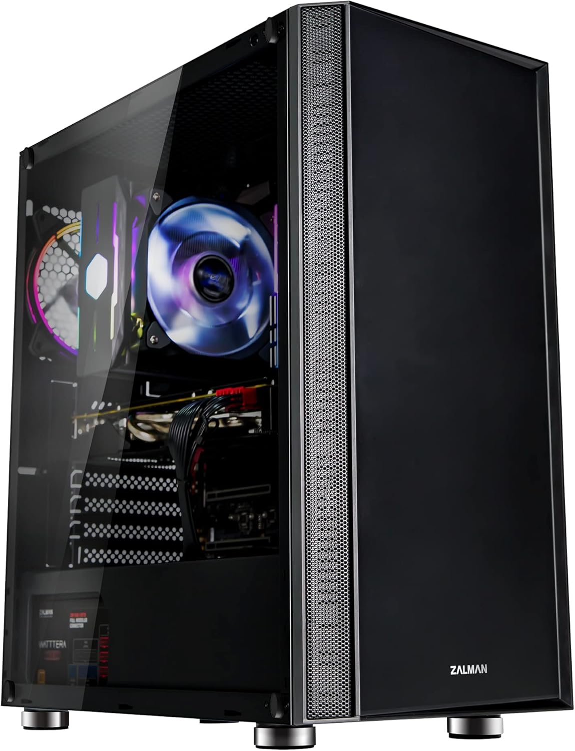 White ATX Mid Tower Gaming PC Case, Mesh Front Panel, Tempered Glass, 120mm RGB LED Fan, Pack of 2 V145032