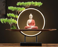 White Ceramic Buddha Statue with Green Artificial Tree and LED Circle Table Lamp, 16.5 in Q601821