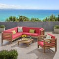 Teak and Red 6 Seater Acacia Wood Sectional Sofa V296976