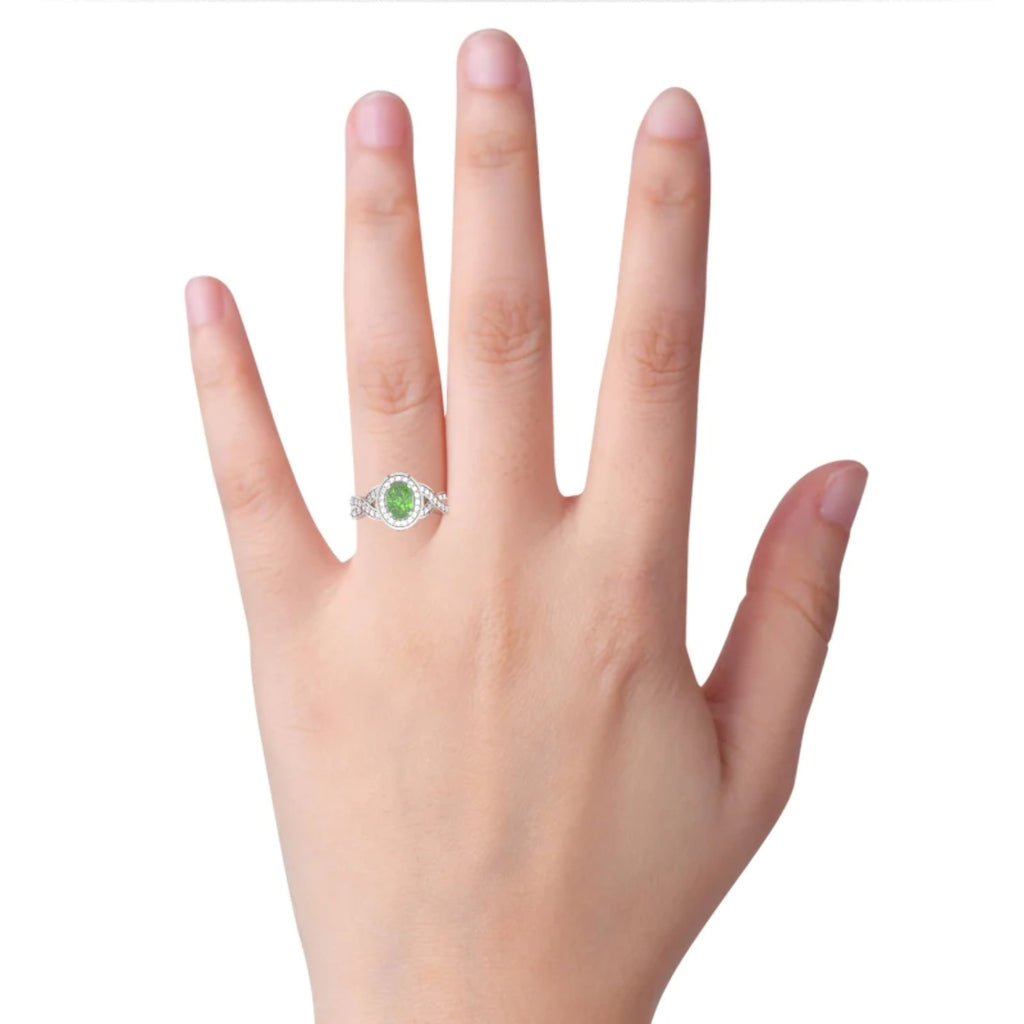 14k White Gold Peridot Diamond Engagement Ring V434
