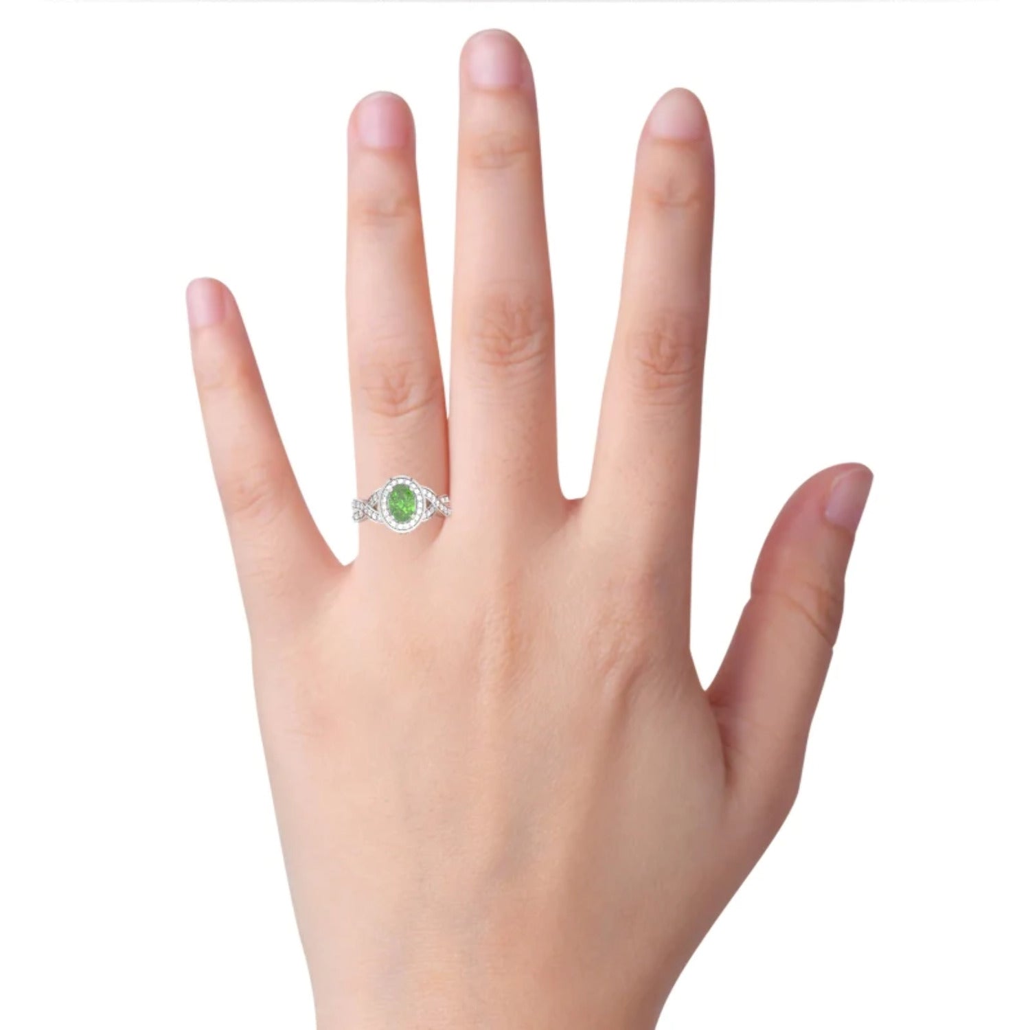 14k White Gold Peridot Diamond Engagement Ring V434