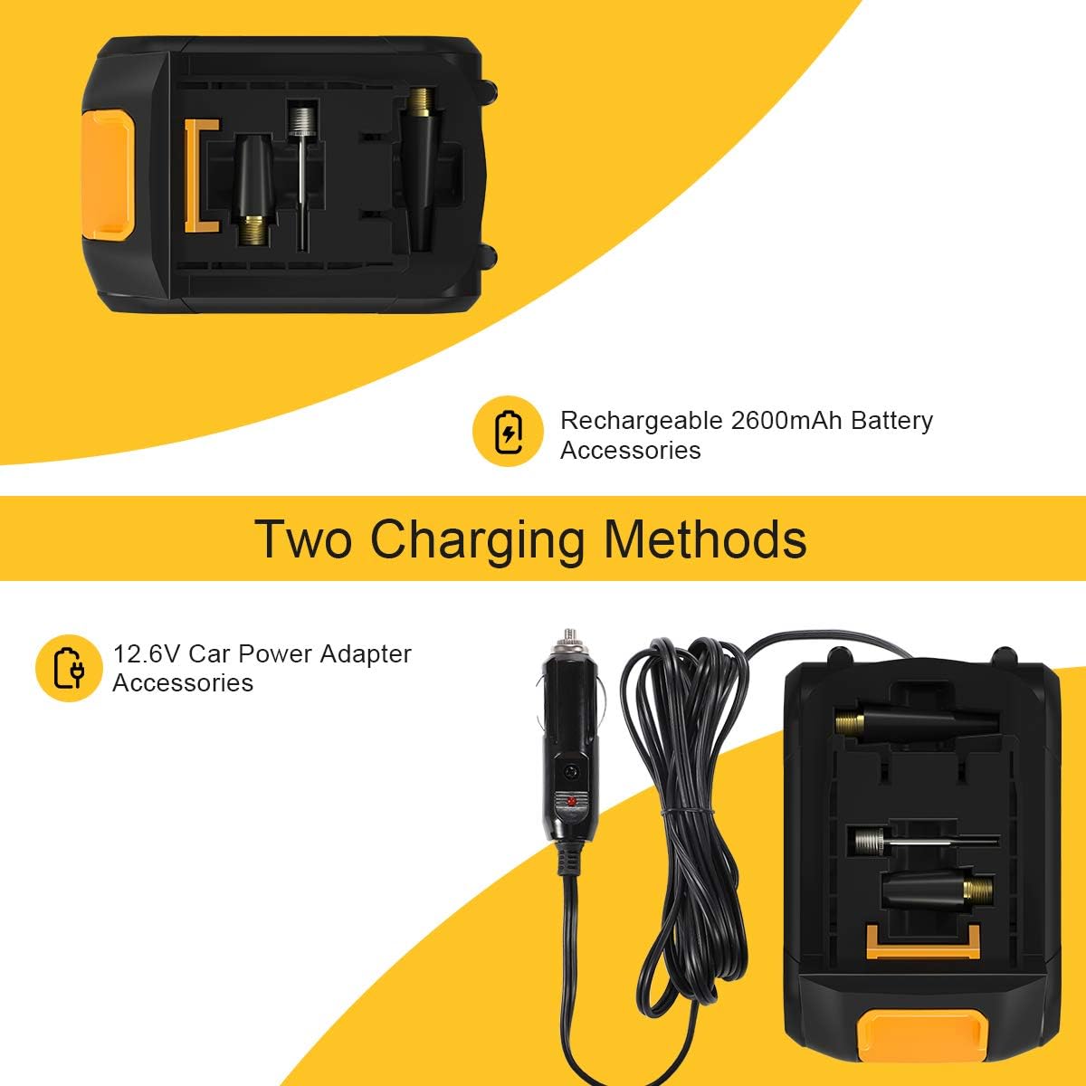 Tire Inflator Air Compressor, Portable Car Tire Pump with Digital Pressure Gauge, 12V 140 PSI Cordless Tire Air Pump with 2600mA Rechargeable Battery, Pack of 2 L21196
