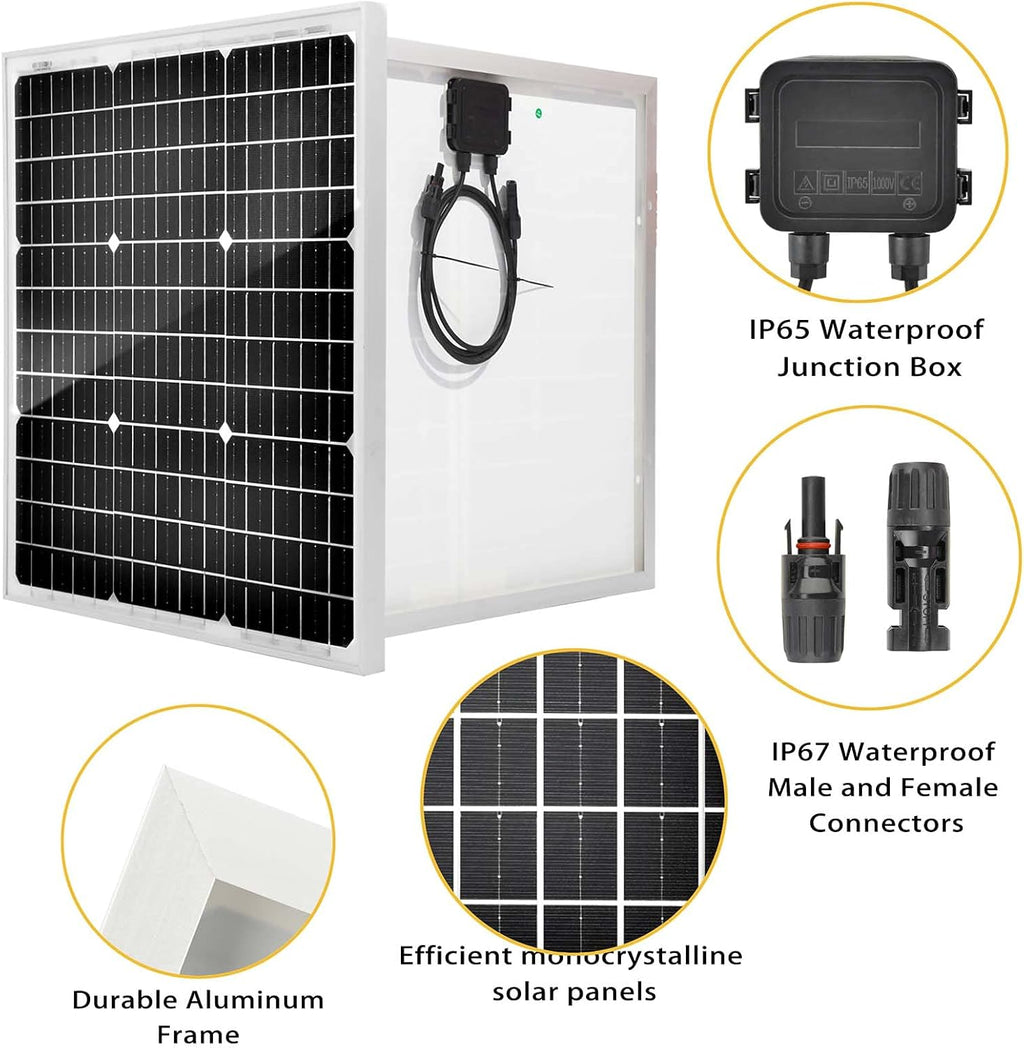 50 Watt 12 Volt Monocrystalline Solar Panel Kit with 30A PWM Charge Controller H542433