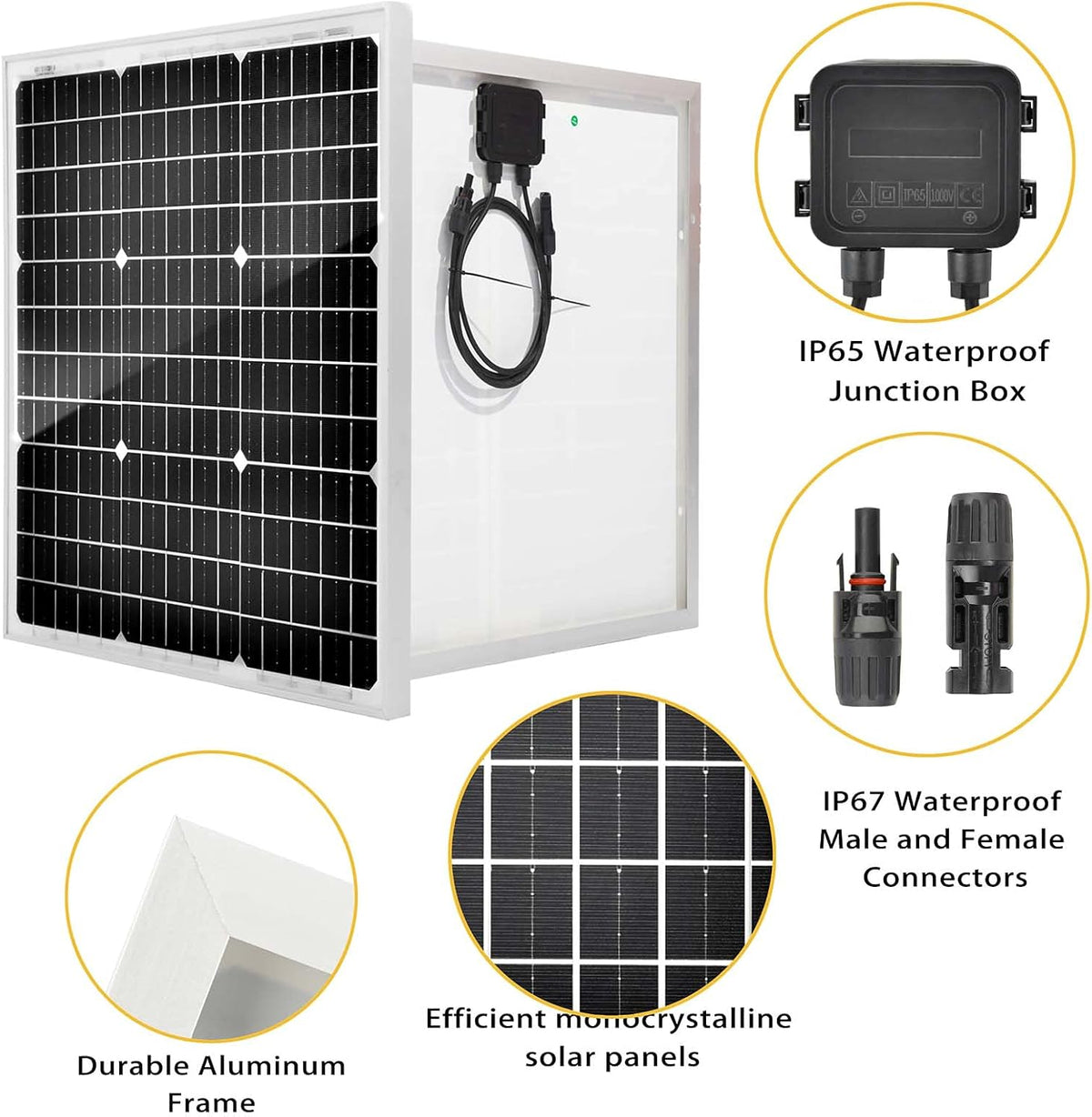 50 Watt 12 Volt Monocrystalline Solar Panel Kit with 30A PWM Charge Controller H542433