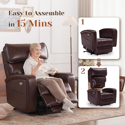 Leather Power Lift Recliner Chair with Heat & Massage E7633