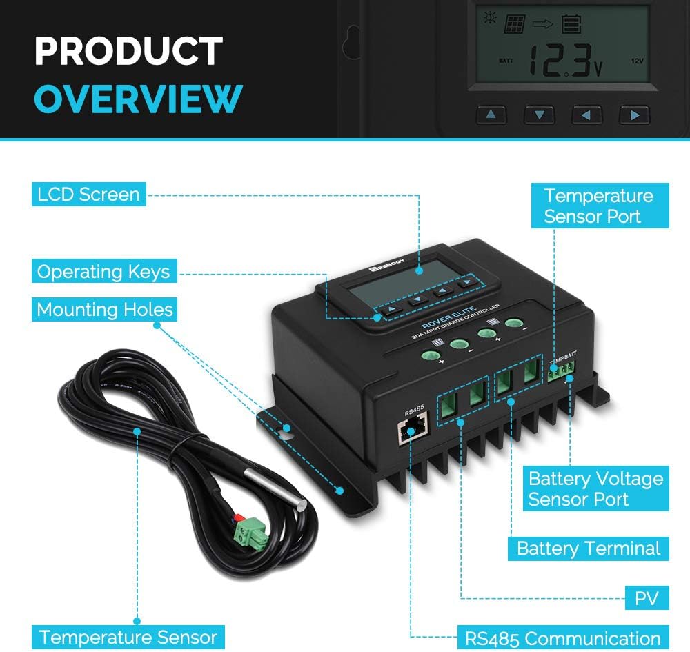 12V/24V Auto MPPT LCD Backlit Display Solar Charge Controller 20A J97068