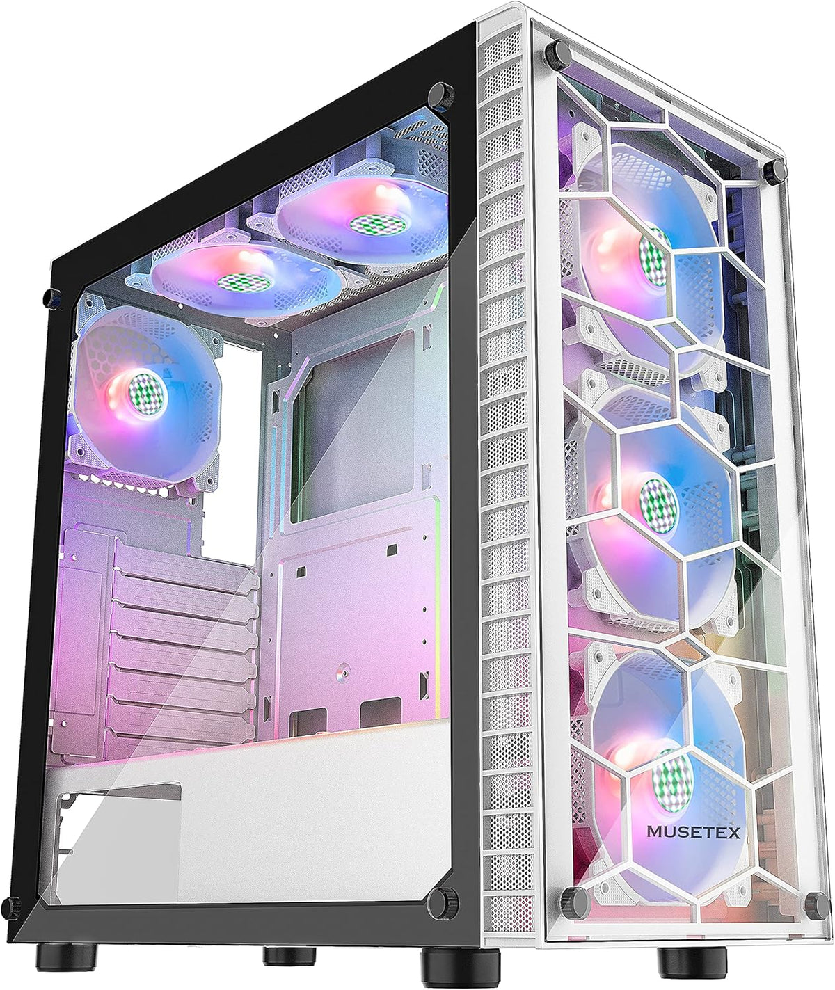 ATX Mid-Tower Computer Case with 6 Pcs ARGB Fans, USB 3.0, Tempered Glass Panels, Black S26635