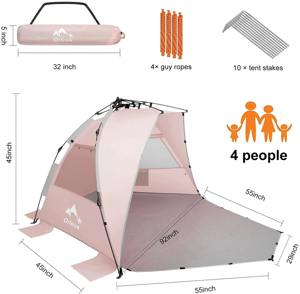Pink 4 Person Beach Tent with Carrying Bag N951