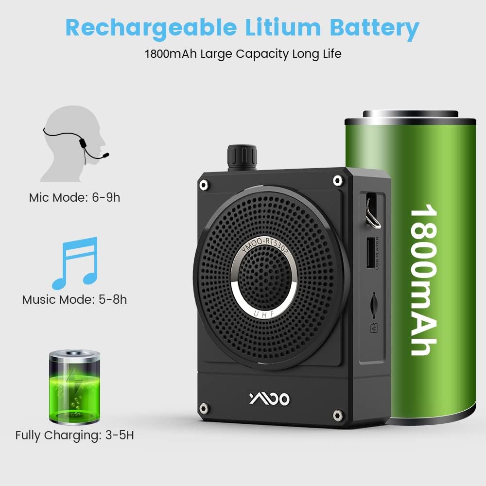 10W 1800mAh Rechargeable Voice Amplifier with UHF Wireless Microphone Headset, Pack of 2 V97149
