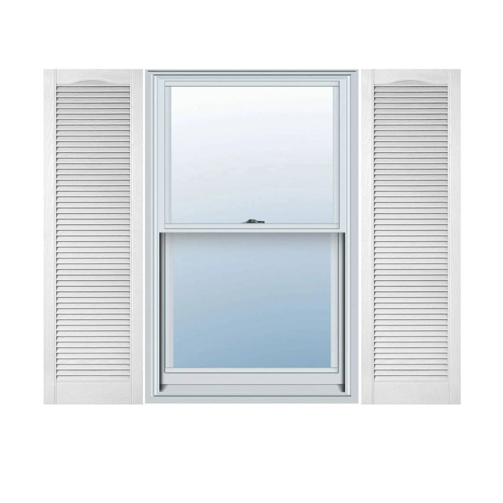 18 in. x 49 in. Vinyl Louvered Shutters Pair Bright White E56758