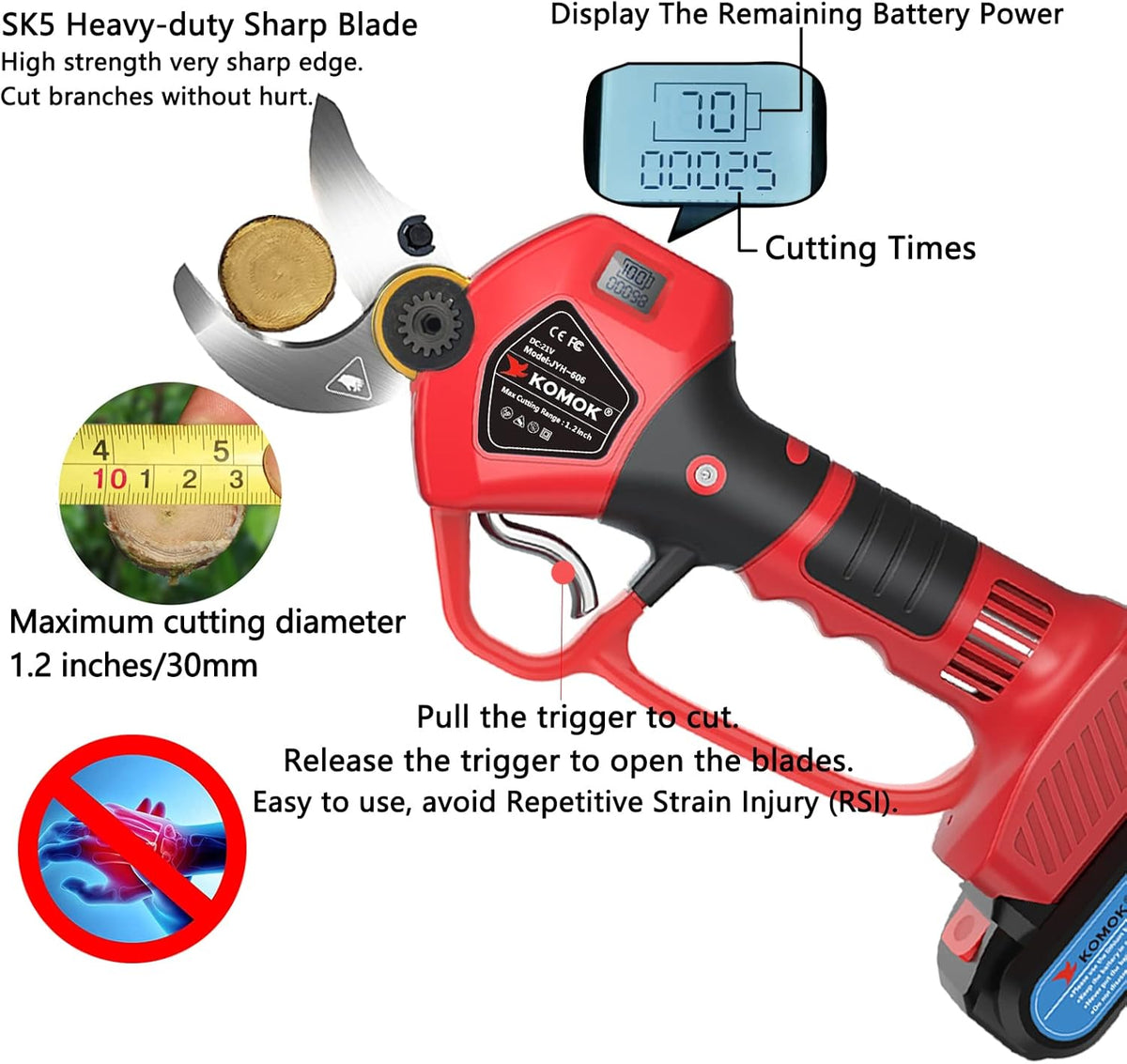 Cordless Electric Pruning Shears 2PCS 2000mAh Battery 30mm Cutting Diameter R577