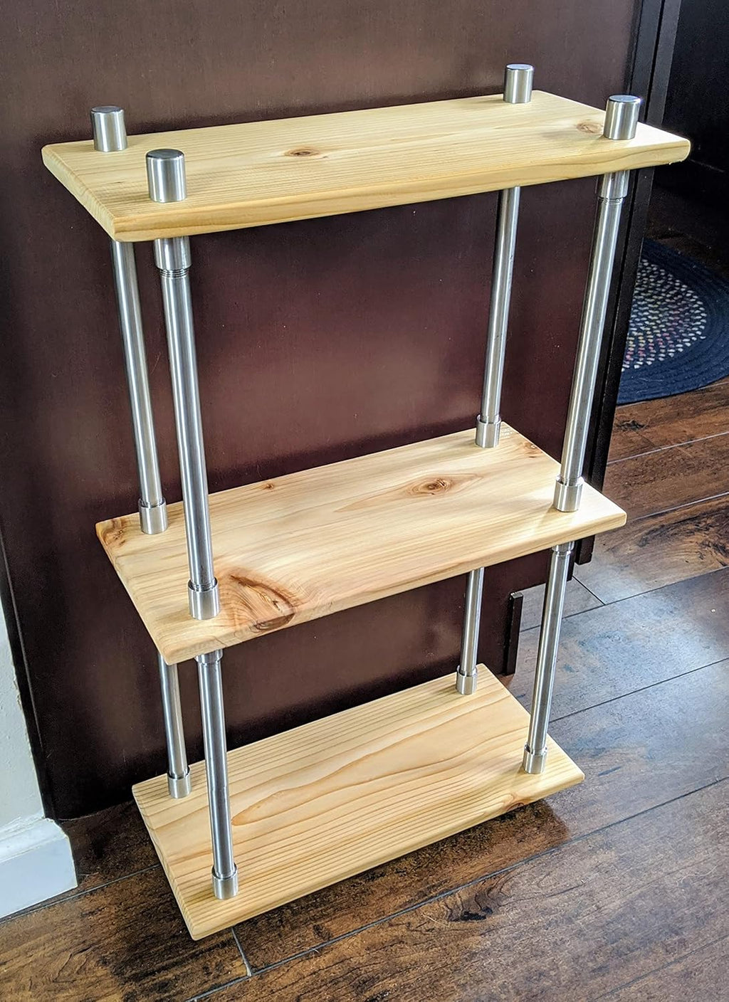 Solid Cedar Wood Stainless Steel Metal Bookcase 16 Inch Wide F81631
