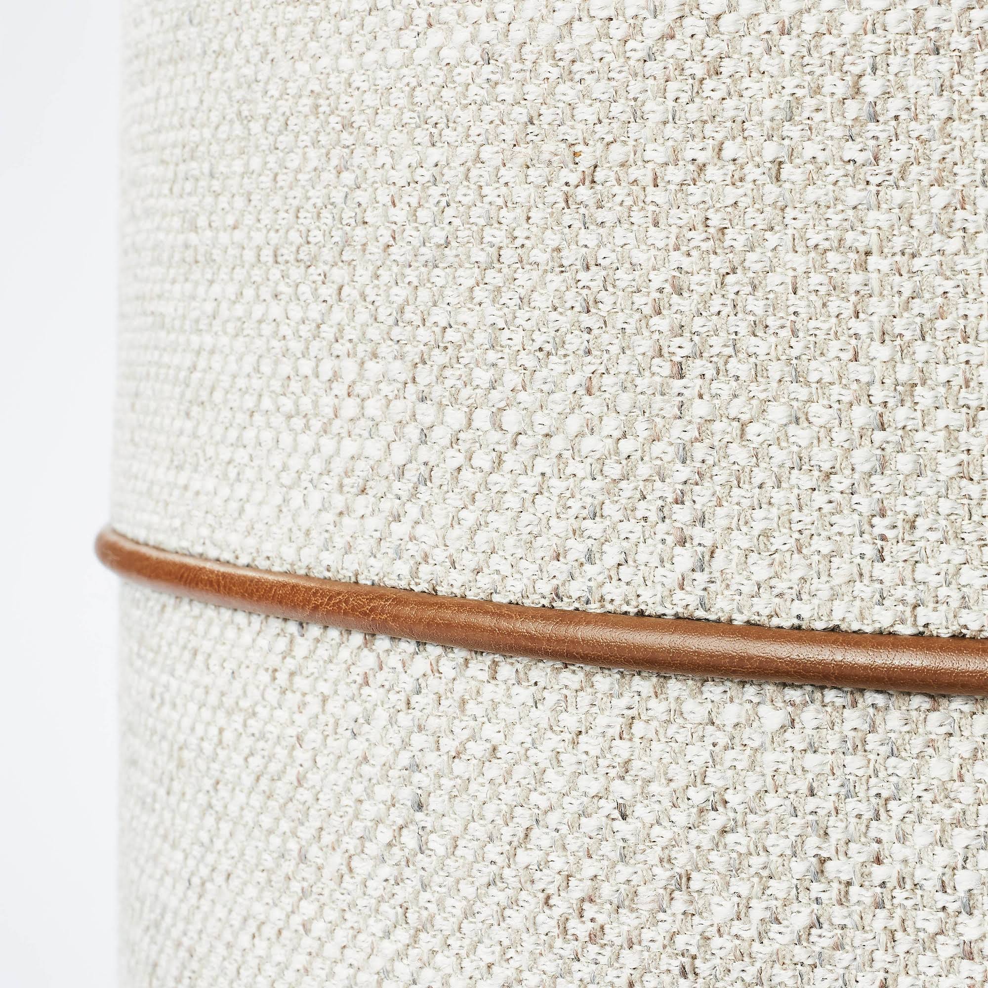 Cream Round Ottoman with Leather Piping Q384183