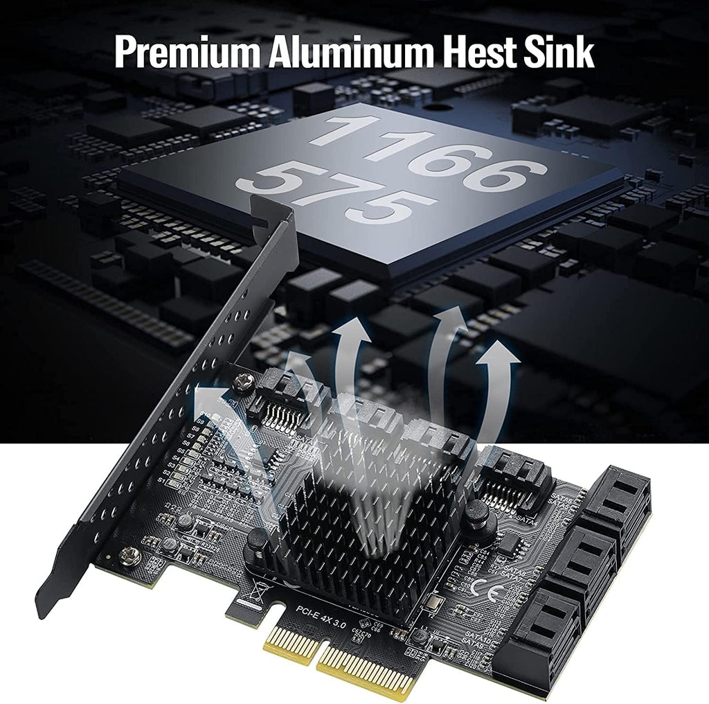 PCIE 4X SATA Card 10 Ports, 6 Gbps SATA 3.0 Controller PCIe Expansion Card, Non-Raid, with Low Profile Bracket and 10 SATA Cables I83299