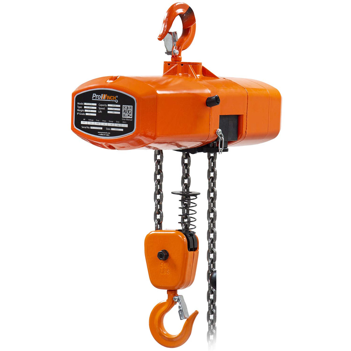 500lb Electric Chain Hoist 20ft G100 Chain M4/H3 220240/460V UL H190