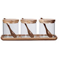 3PC Glass Spice Jars with Wood Lids E955001