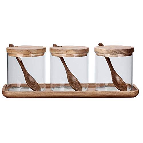3PC Glass Spice Jars with Wood Lids E955001