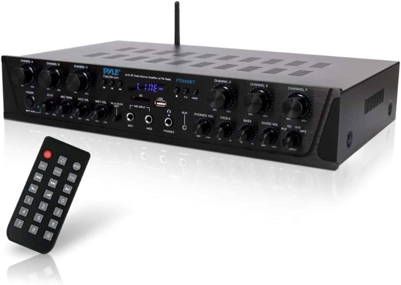 500W 4 Channel Bluetooth Amplifier with USB Microphone AUX FM RCA O61273
