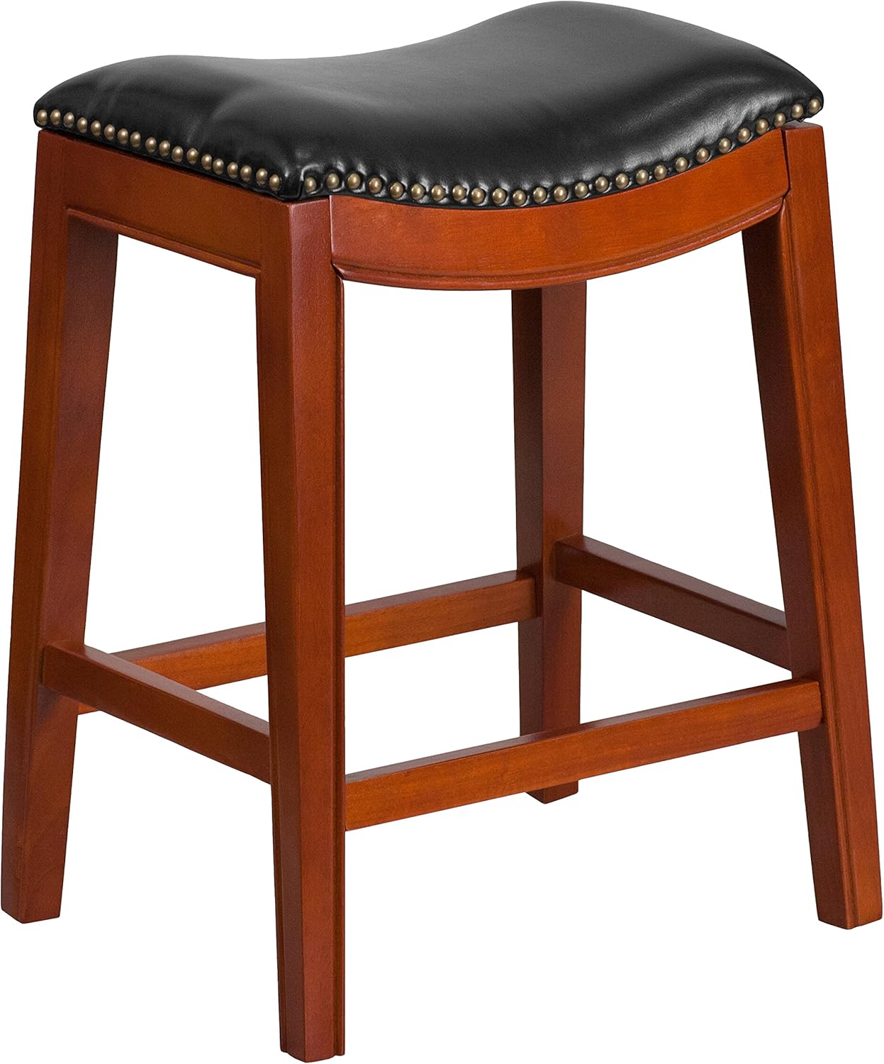 Cappuccino Wood Counter Height Stool with Black LeatherSoft Saddle Seat E861270