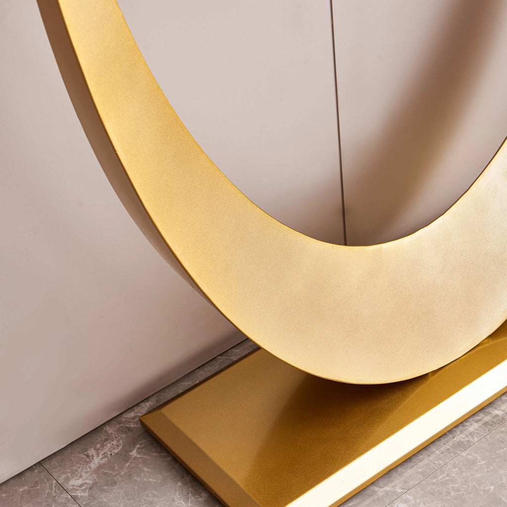 White & Gold Console Table with Marbling Top and Metal Base A5890