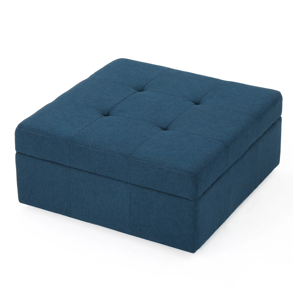 Navy Blue Tufted Fabric Storage Ottoman with Rolling Casters V364