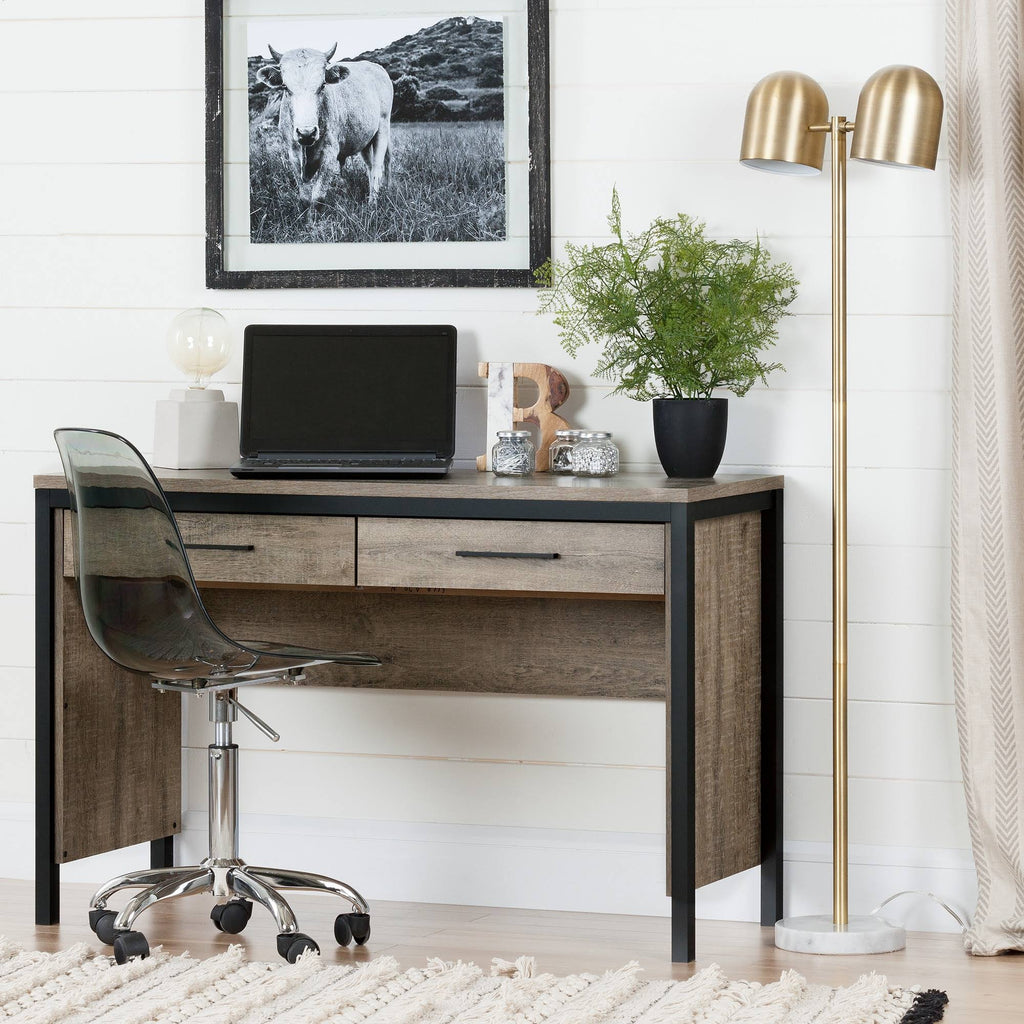 Matte Black/Weathered Oak Desk with Drawers F829