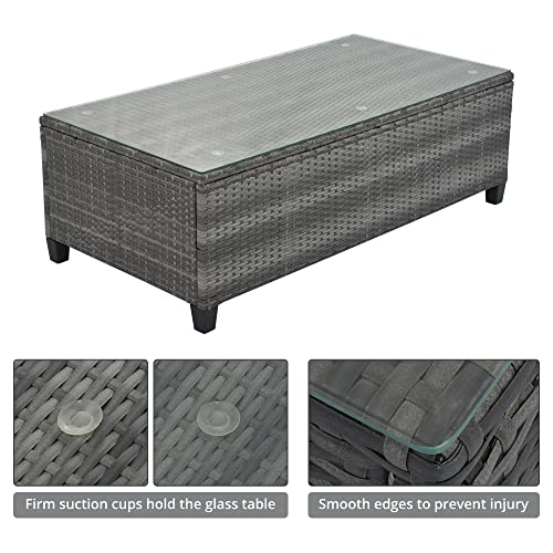 8 Piece Half Moon Sectional Patio Furniture Set with Washable Cushions and Glass Coffee Table F6626