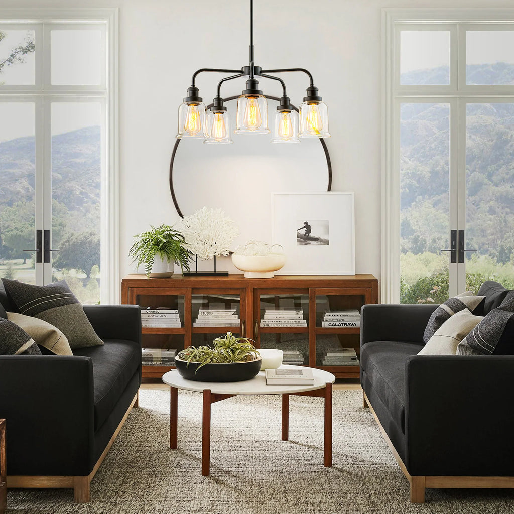 5-Light Dimmable Glass Farmhouse Chandelier J513