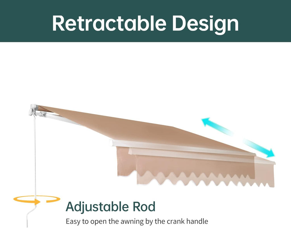 Retractable Patio Awning with Crank Handle, Tan (6.5’x8.2’) P138063