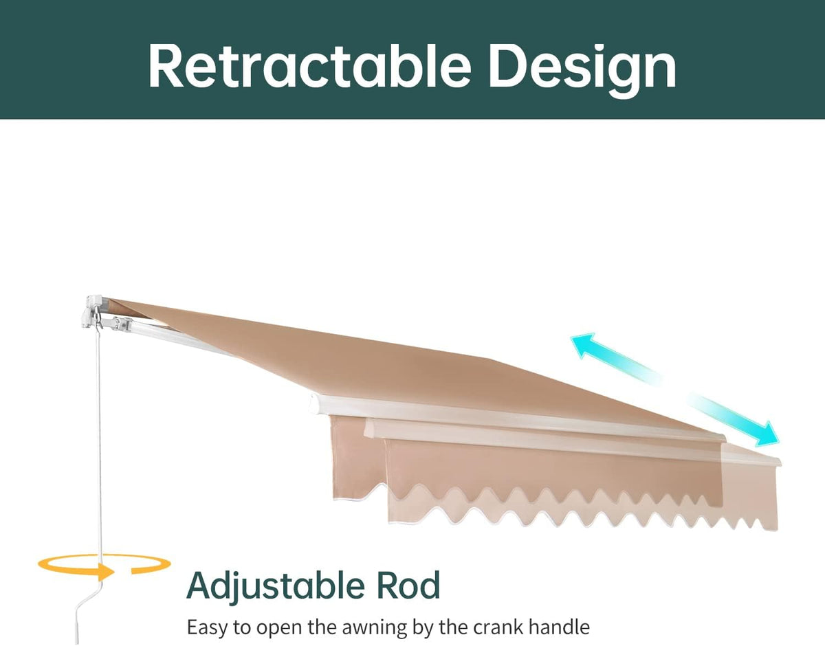 Retractable Patio Awning with Crank Handle, Tan (6.5’x8.2’) P138063