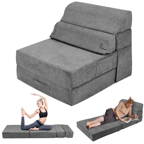 Grey Folding Sofa Bed Convertible Sleeper Chair Couch D58871