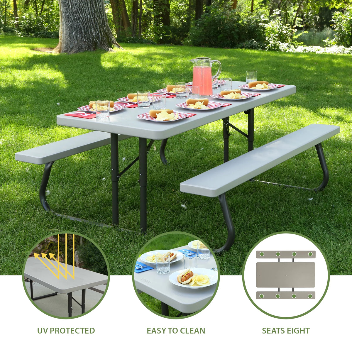 6 Foot Folding Picnic Table, Putty Y741