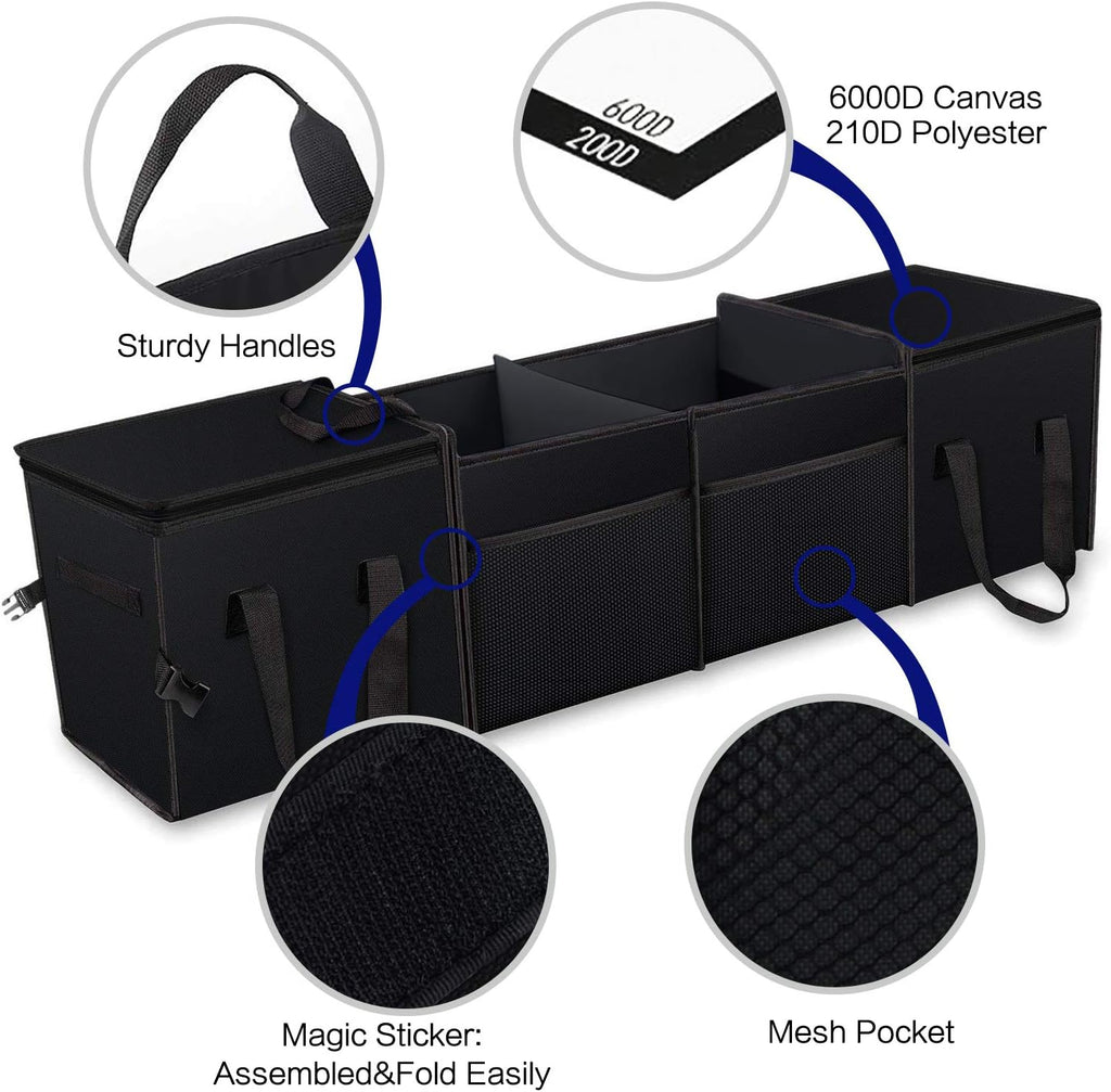 Black Collapsible Car Trunk Organizer with Insulation Cooler Bag O70786