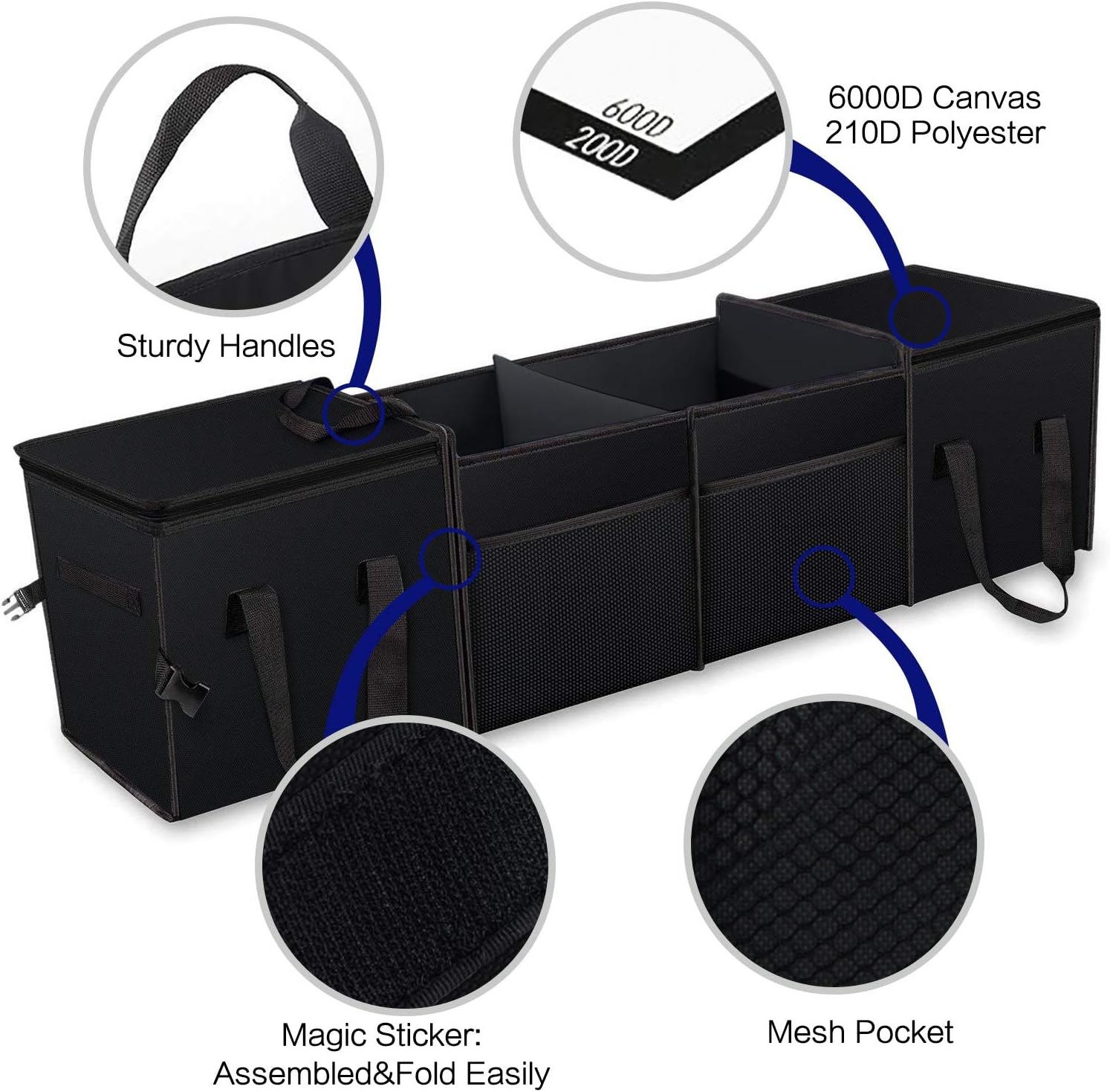 Black Collapsible Car Trunk Organizer with Insulation Cooler Bag O70786