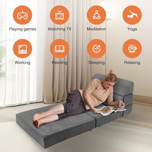 Grey Folding Sofa Bed Convertible Sleeper Chair Couch D58871
