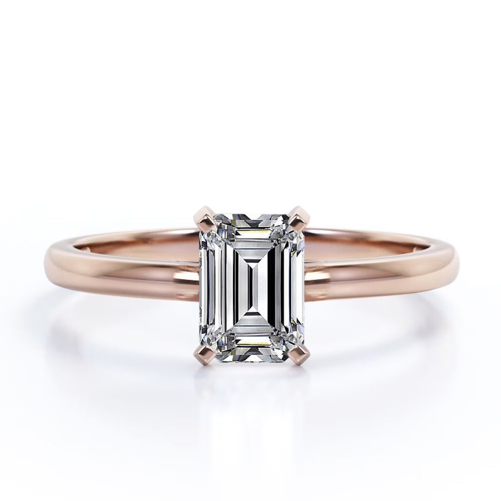 18K Rose Gold Plating Over Silver Emerald Cut Moissanite Solitaire Ring Z75451