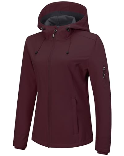 Women's Softshell Jacket with Hood Fleece Lined Waterproof Insulated Windbreaker U2069