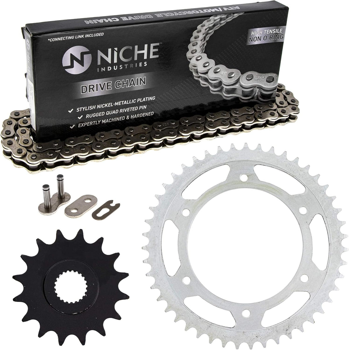 Drive Sprocket Chain Combo Front 16 Rear 47 Tooth 520NZ Standard 112 Links Pack of 2 D178202