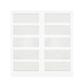 White Primed Double Sliding Pocket Door 60" x 80" with 5 Lites Tempered Frosted Glass Panels P949