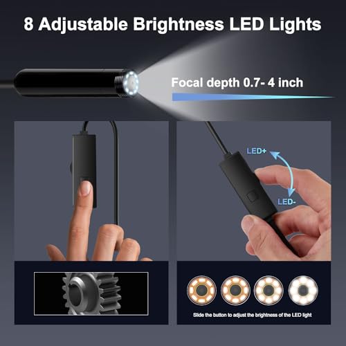 1920P HD Endoscope Camera with 8+1 Adjustable LED Lights, IP67 Waterproof 16.5FT Semi-Rigid Snake Cord B505676