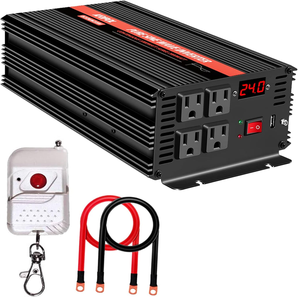 3000 Watt Pure Sine Wave Power Inverter 12V DC to 110V AC with 4 AC Outlets C75520