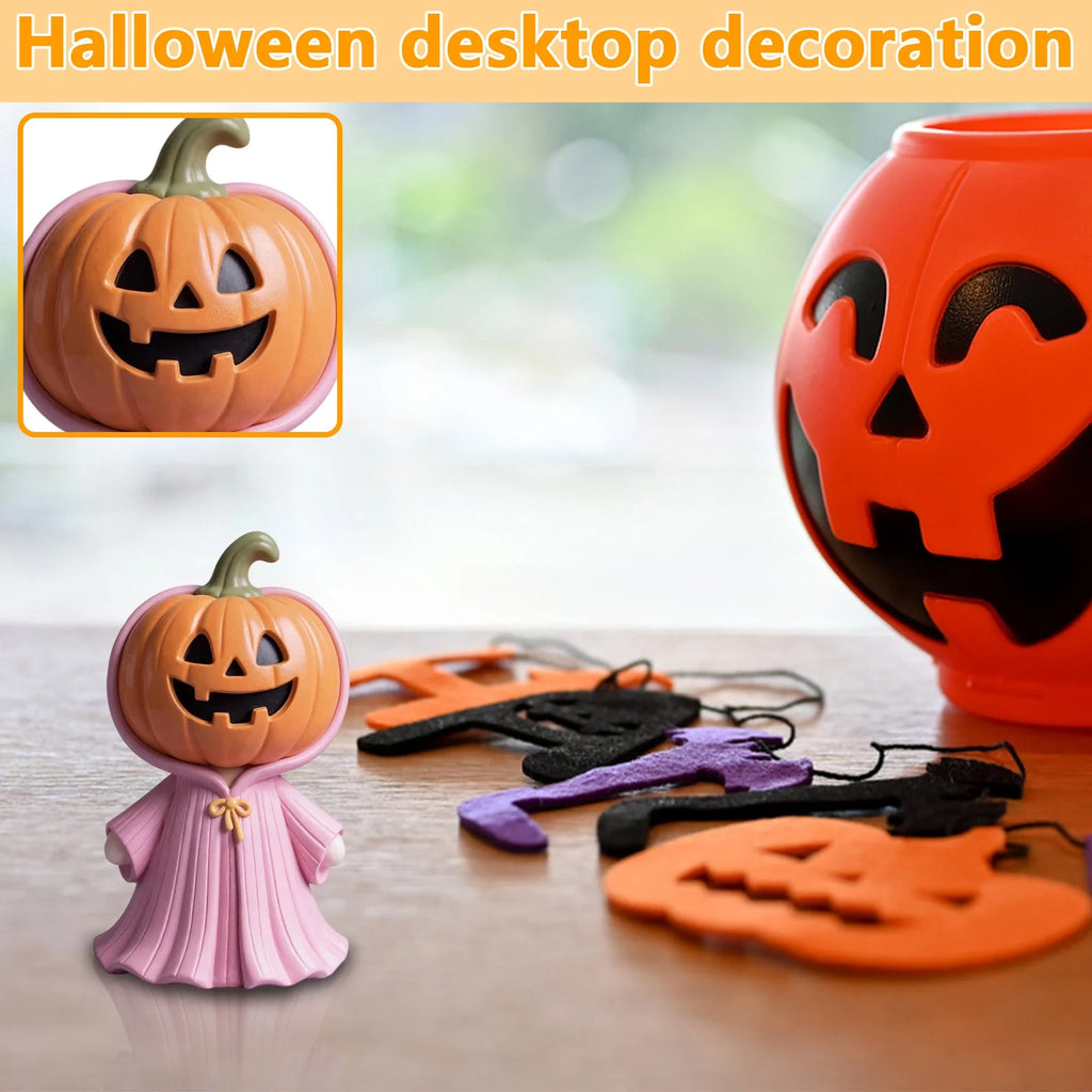 Pink Resin Ghost & Pumpkin Figurine Set F7953