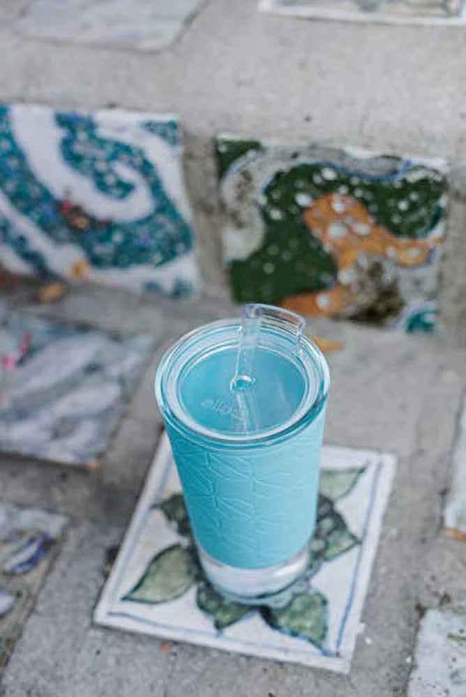 20 oz Blue Glass Tumbler with Straw P69002