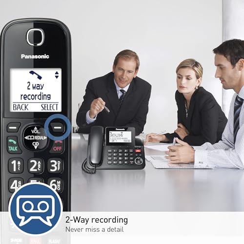 Black Corded/Cordless Phone with Digital Answering Machine, 2 Handsets Q869194