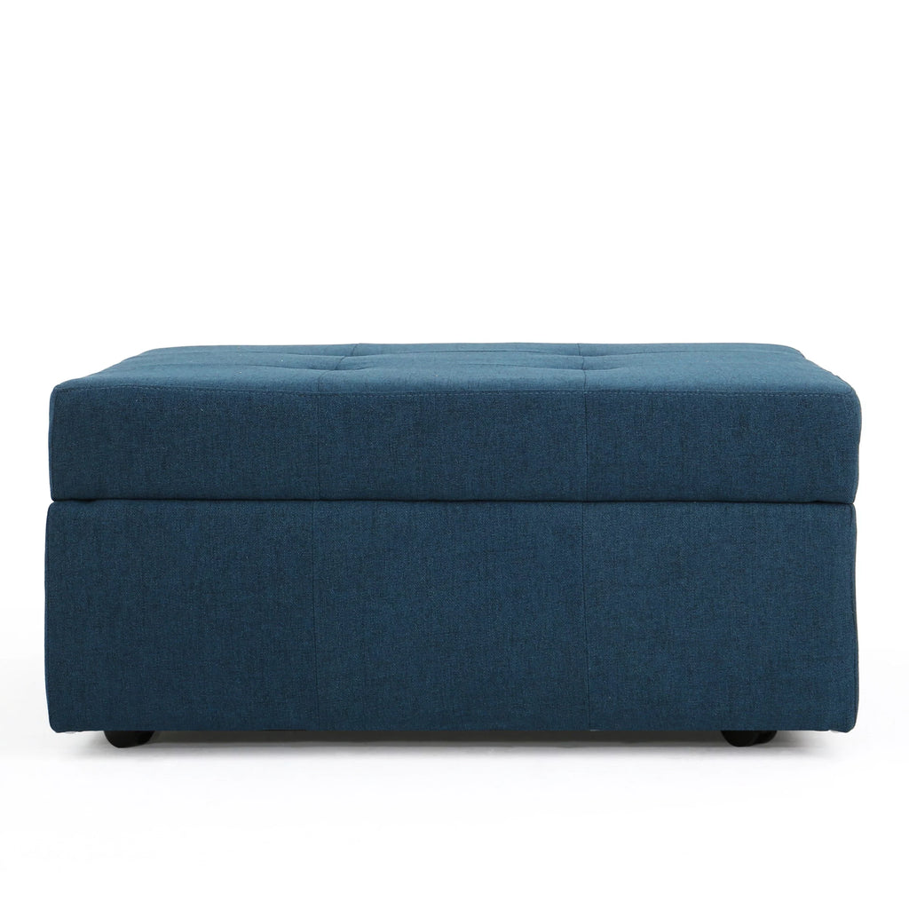 Navy Blue Tufted Fabric Storage Ottoman with Rolling Casters V364