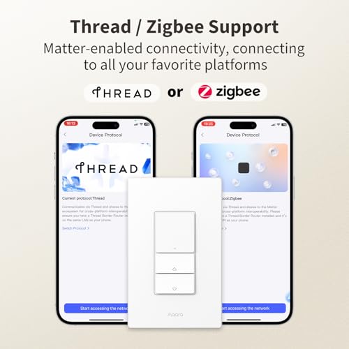 Smart Dimmer Switch, 2-in-1 Neutral, Thread/Zigbee Support, Silent On/Off Dimmer Light Switch V82956