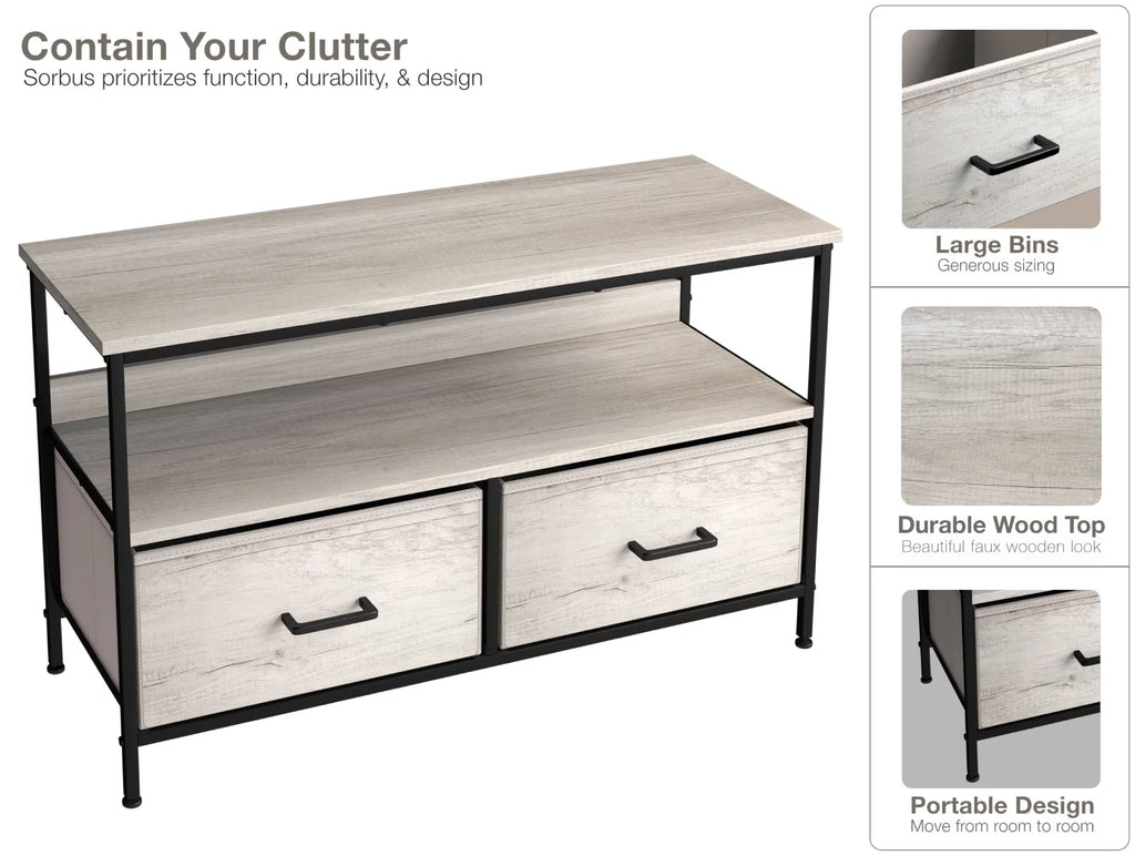 Rustic Beige TV Stand Dresser with 2 Drawers E2800